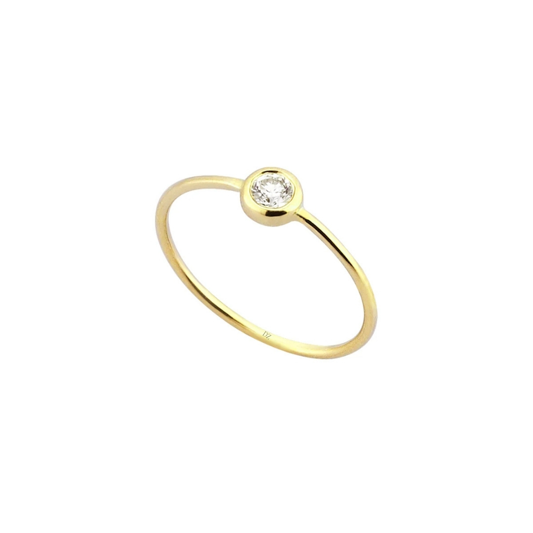 0.09 Karat Pırlanta Sarı Altın Minimal